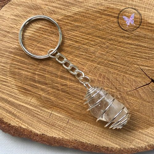 Clear Quartz Tumble Stone Keychain